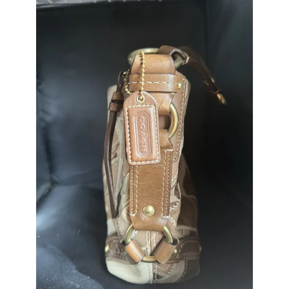 Coach Signature Vintage Y2K Carly Designer Khaki Patchwork Shoulder Bag Purse